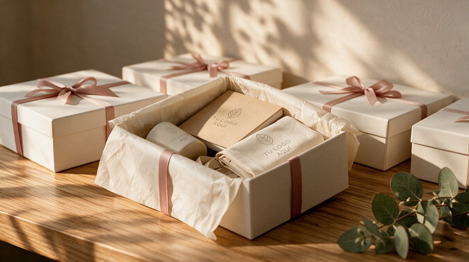 Pack de regalo para empresa con taza, libreta y bolsa personalizadas con tu logo